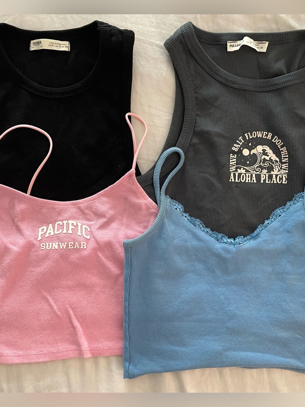 TANK TOPS XS Grey, Black, Pink, Blue T Shirts : BUNDLE Of 3